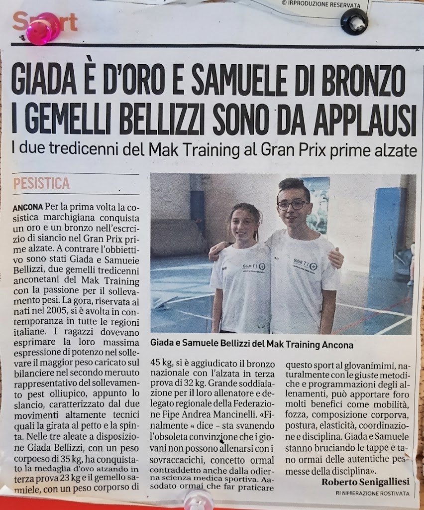 Articolo sui gemelli Bellizzi del Mak Training, oro e bronzo al Gran Prix prime alzate