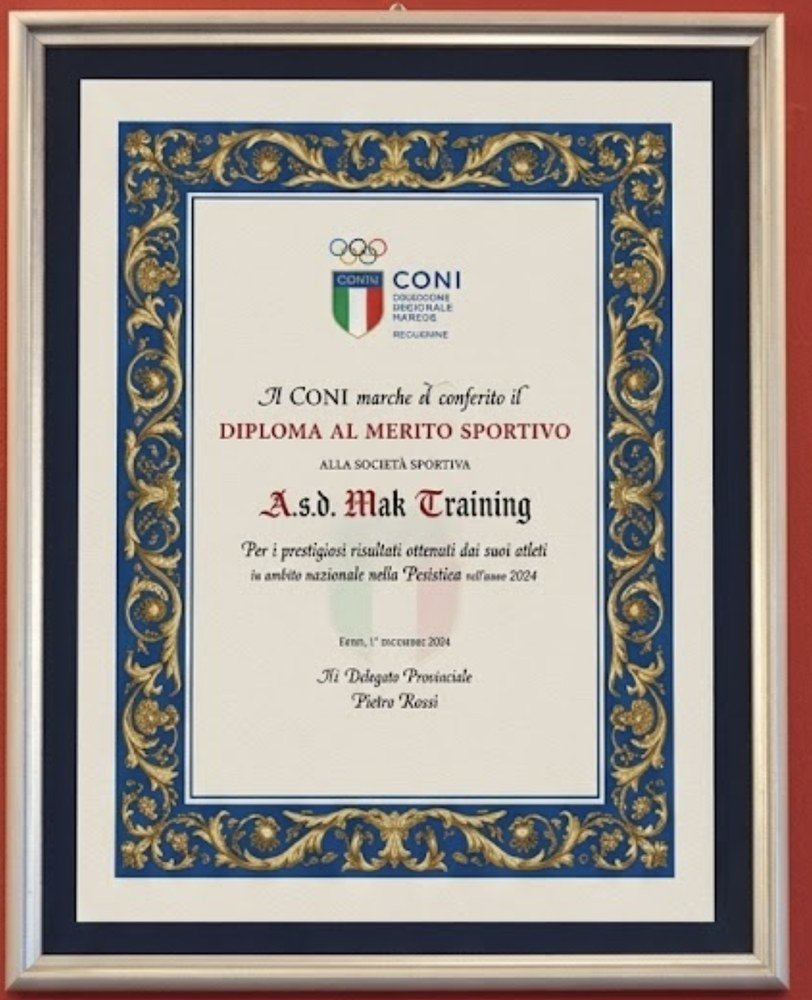 Diploma al merito sportivo del CONI ad ASD Mak Training